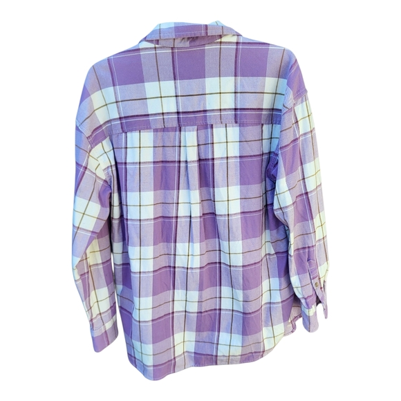 Universal Thread Purple White Plaid Oversized Flannel Button Down Shirt - Size M - Picture 2 of 6